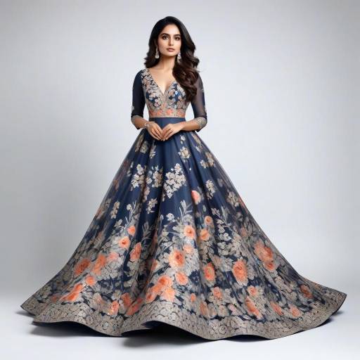 Elegant Indian Woman in Floral Gown