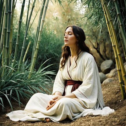 Woman Meditating in Bamboo Garden
