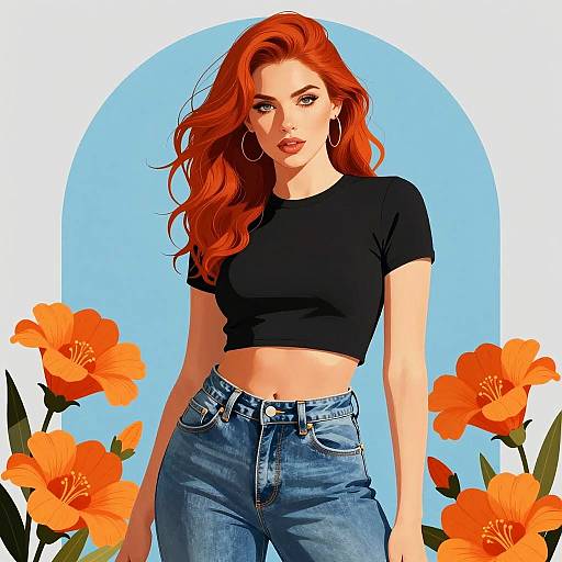 Confident Redhead Woman with Orange Flowers