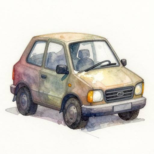 Distorted Cartoon Car Watercolor Art