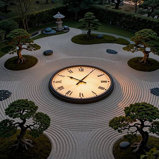 Surreal Zen Garden with Melting Clock