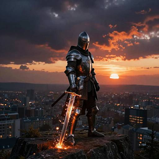 Fierce Knight with Ember Sword at Dusk