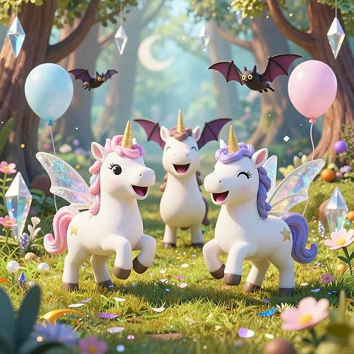Joyful Woodland Unicorns in Crystal Glade