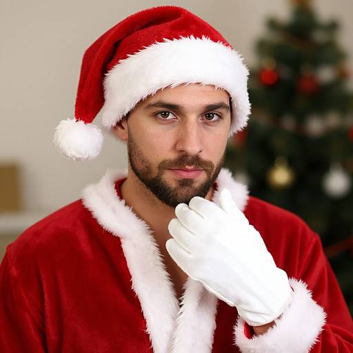 Realistic Man in Dark Red Santa Suit