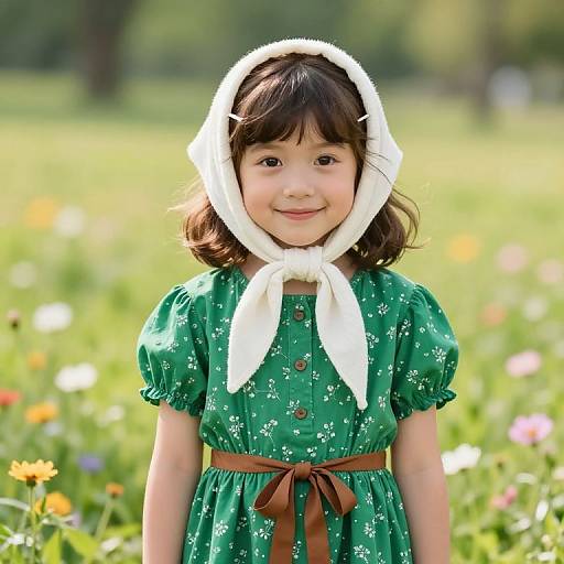 Young Girl in Green Dress Meadow