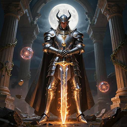 Majestic Arcane Paladin in Moonlit Ruins