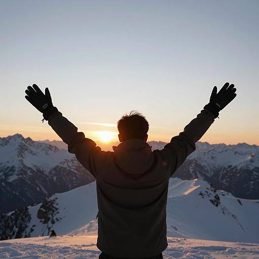 Silhouette Against Snowy Sunset Landscape