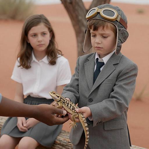 Young Boy in Suit with Lizard