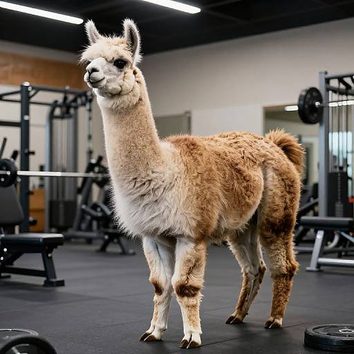 Muscular Llama Weightlifting at Gym
