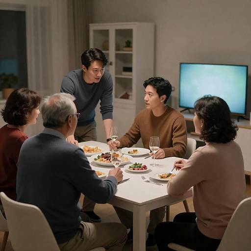 Cozy Family Dinner in Dim Light