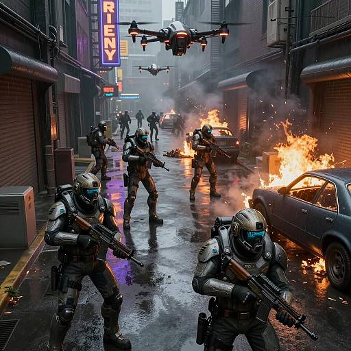 Futuristic Urban Siege in Neon City