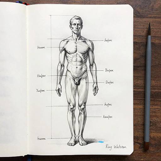 Anatomical Sketchbook Studies in Blue