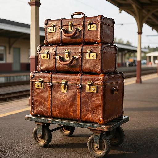 Vintage Leather Luggage at Railway Station
