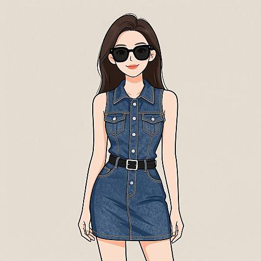 Smiling Woman in Denim Mini Dress