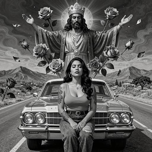Surreal Chicano Art with Guardian Figure
