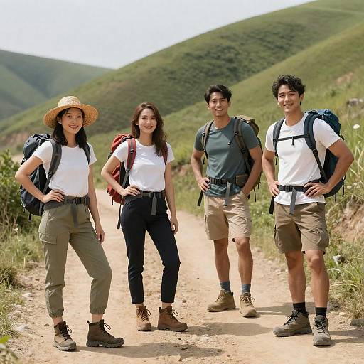Joyful Hikers on a Scenic Trail