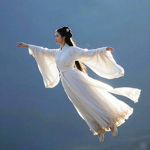 Elegant Hanfu Girl Under Vibrant Sky