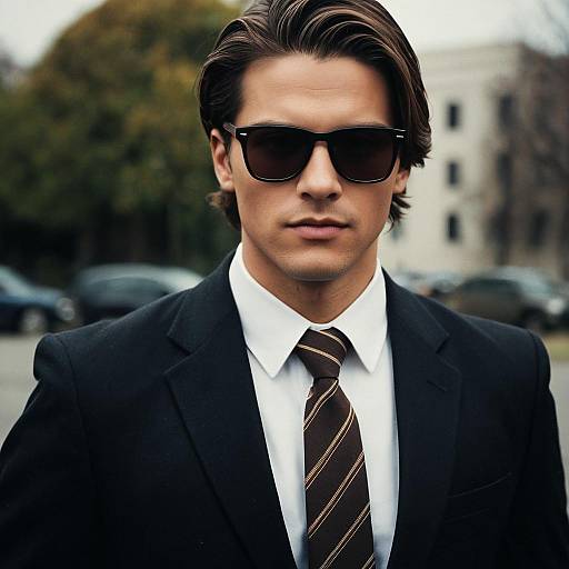 Young Man in Black Suit and Sunglasses