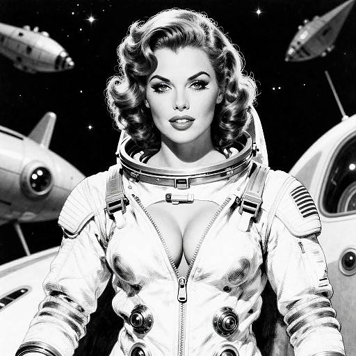 Vintage Spacewoman Ink Drawing