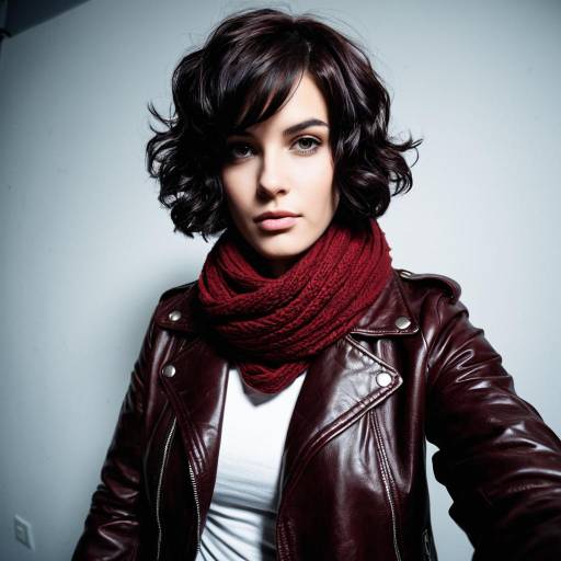 Woman in Brown Leather Jacket and Red Scarf