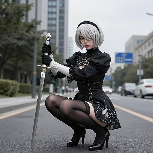 Urban Cosplayer with Intense Gaze