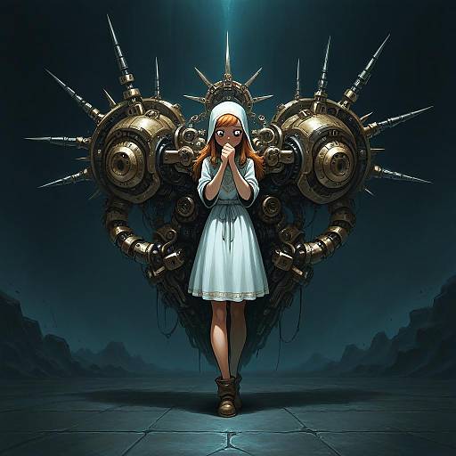 Curious Woman in White with Devices