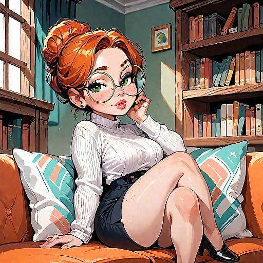 Mature Woman in Cozy Library