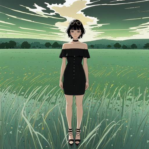 Serious Girl in Serene Meadow Scene