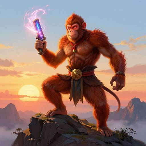 Gigachad Monkey Warrior at Sunrise