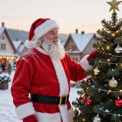 Warm Santa by Festive Christmas Tree