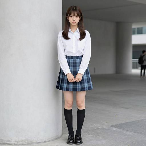 Young Woman in School Uniform Standing Outdoors