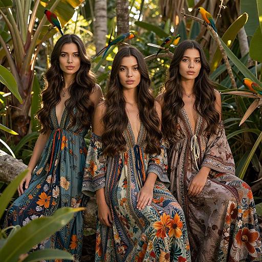 Bohemian Brunette Models in Tropical Garden