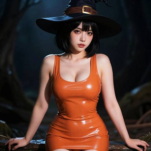 Sultry Curvy Witch in Saffron Latex