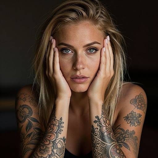 Tattooed Woman Portrait with Floral Designs