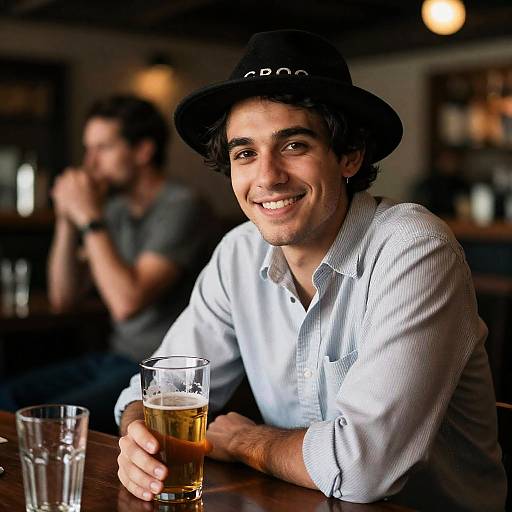Smiling Man in Dimly Lit Bar