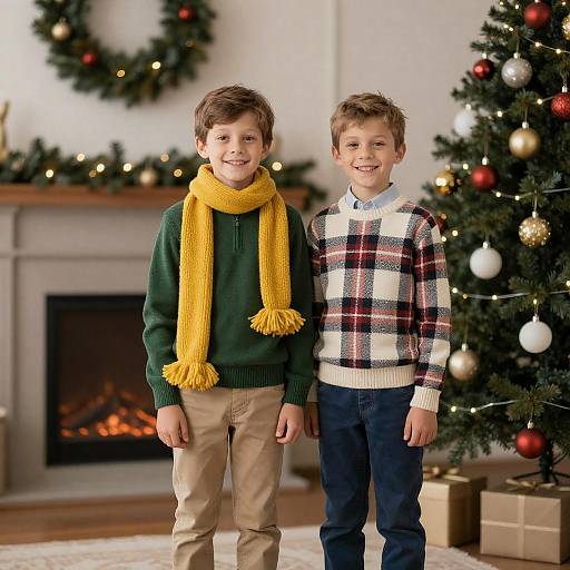 Joyful Christmas Scene with Young Boys