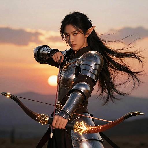 Asian Elf Warrior with Magical Bow
