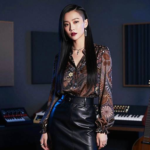 Female Musician with Long Undercut Hairstyle