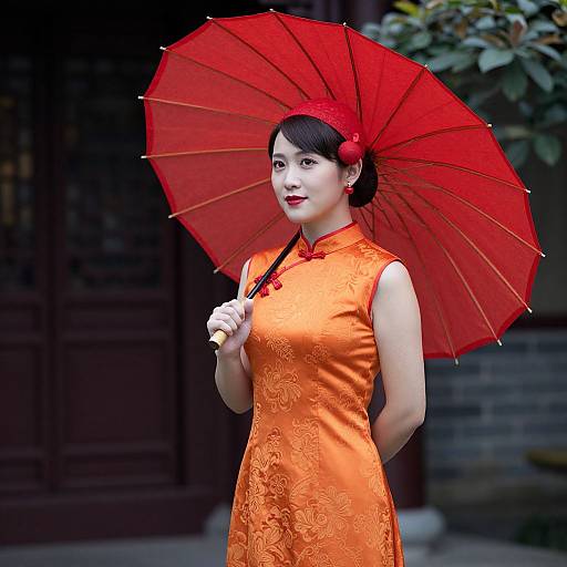 Elegant Mandarin Costume with Umbrella