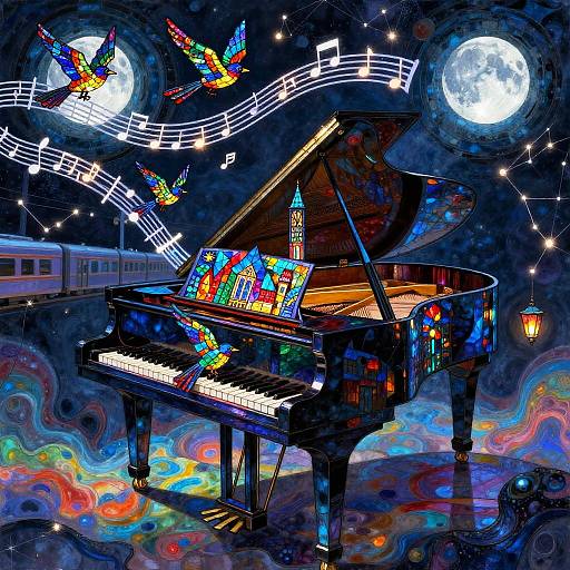 Midnight Stained-Glass Piano City Dream