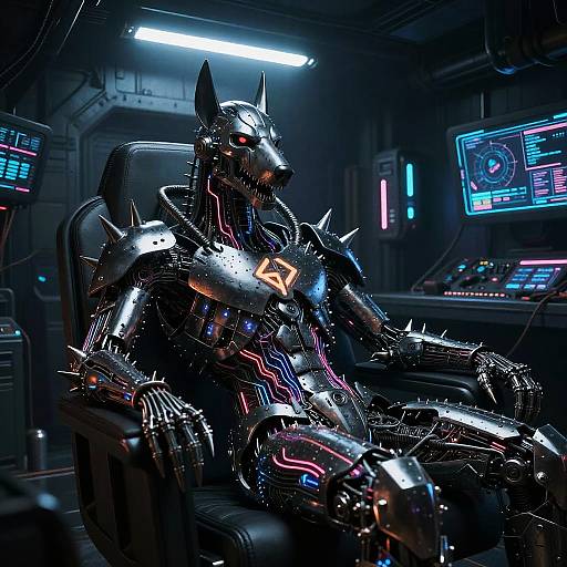 Cyberpunk Hellhound in Neon Lair