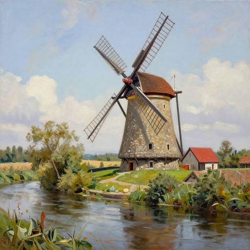 Serene Rural Landscape with Stone Mill