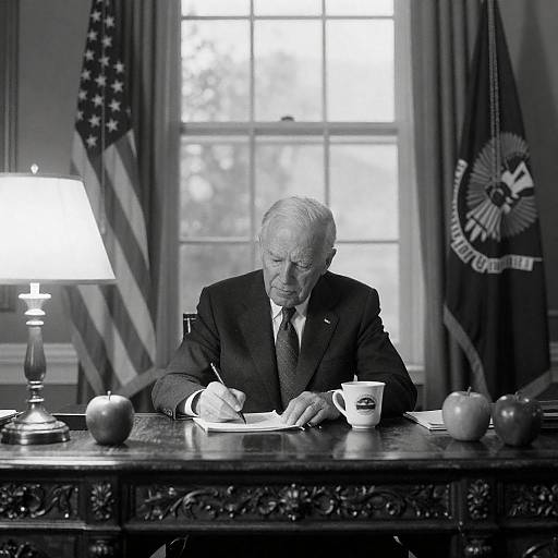 Elderly Man Writing at Ornate Desk in Office
