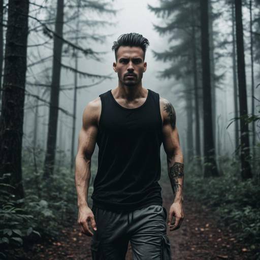 Man in Black Tank Top in Foggy Forest