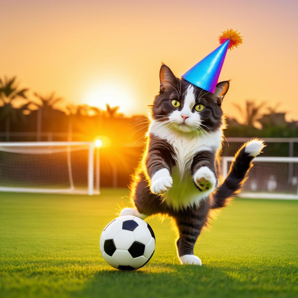 Playful Cat Soccer at Sunset