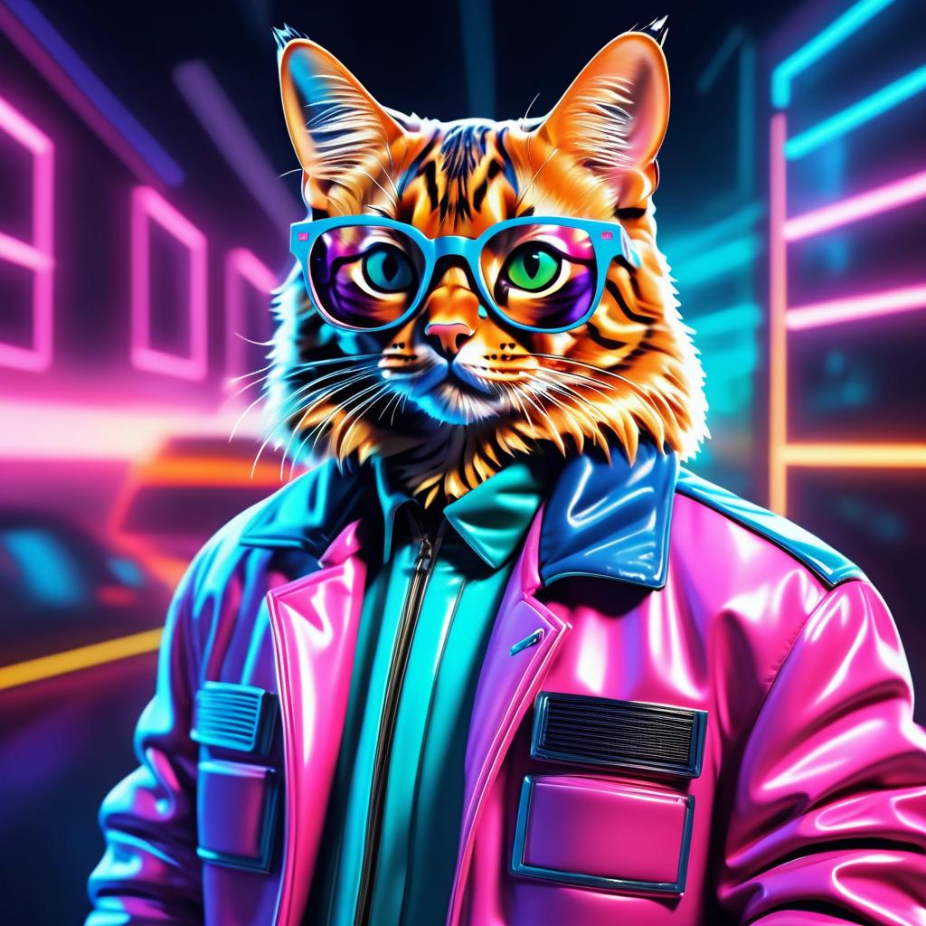 Bengal Cat in Retro Futuristic Style