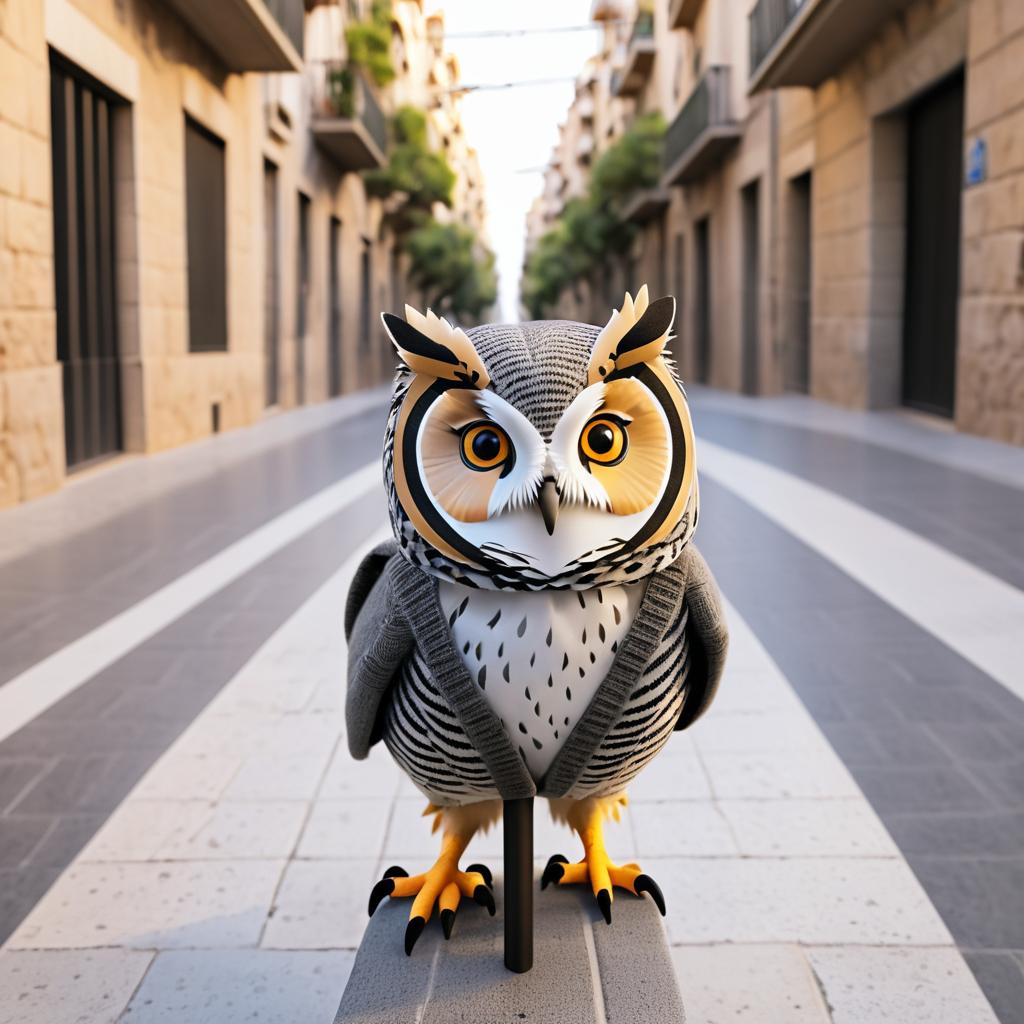 Charming Owl in Cozy Cardigan in Barcelona