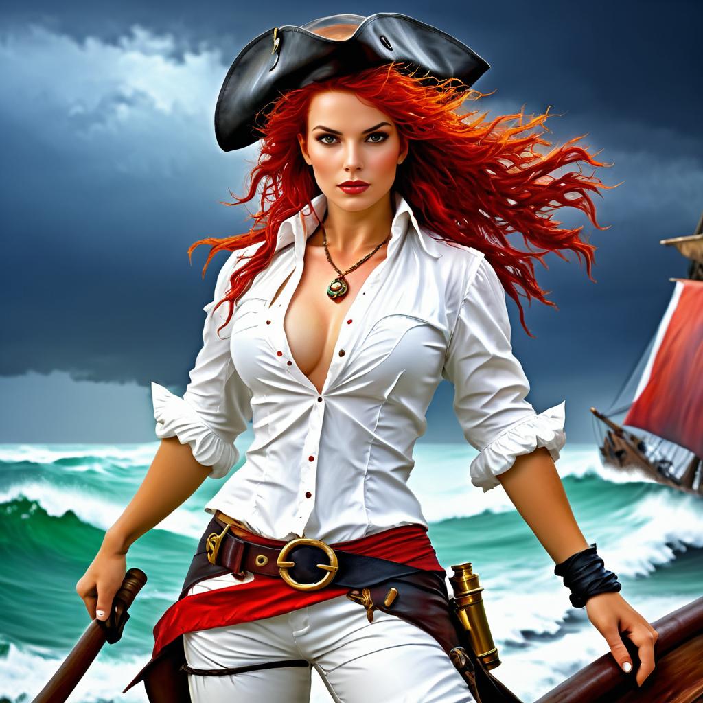 Vibrant Oil Painting of a Female Pirate