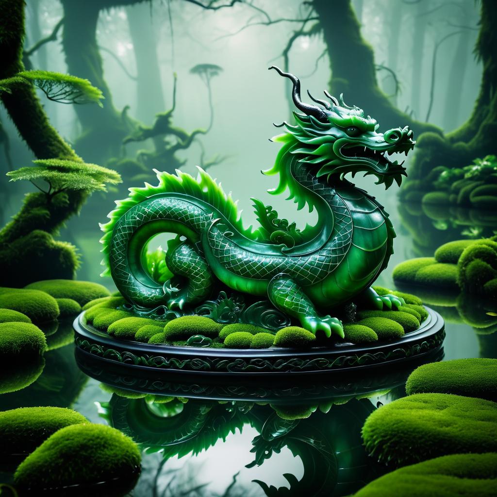 Mystical Jade Dragon in Forest Pond