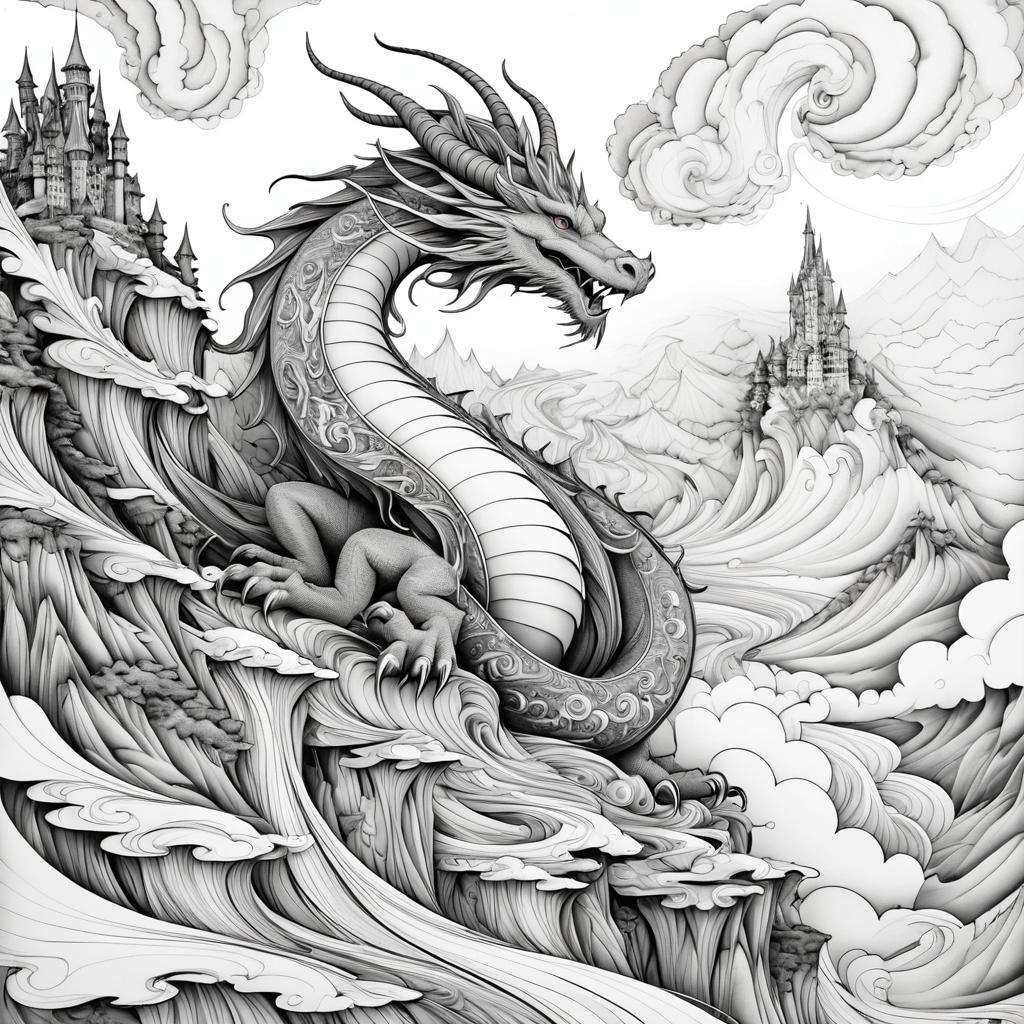 Whimsical Dragon Coloring Page Art